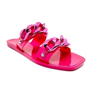 Kenneth Cole New York Women's Sandals Naveen Chain Jelly Flat Slide Pink Size 7